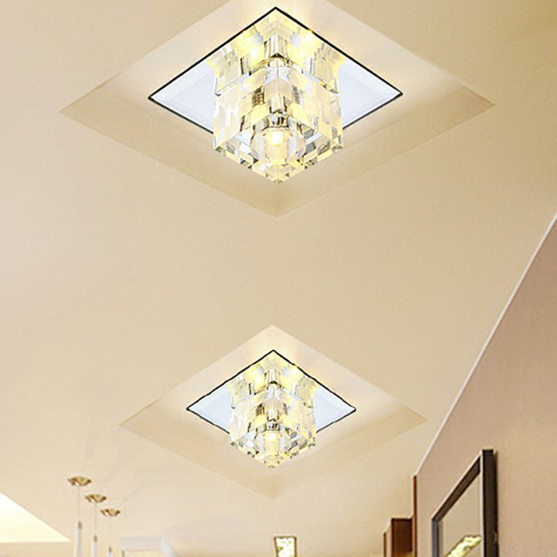 Minimalistische LED-Deckenleuchte mit Karomuster – klare Kristallwürfel-Unterputzleuchte für Wohnzimmer