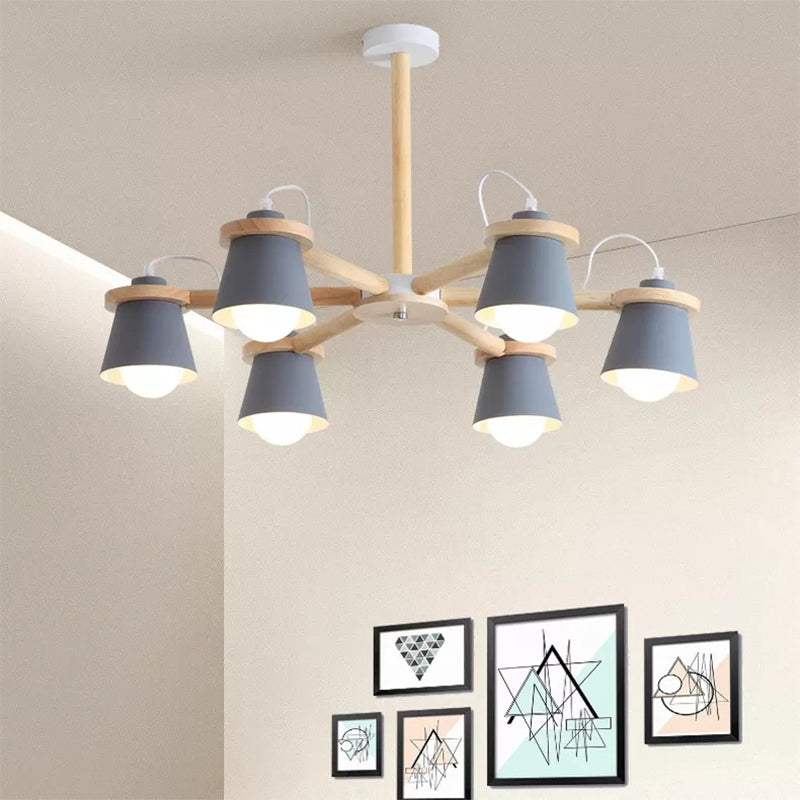 Macaron Metal Chandelier with 6 Bucket Shades – Pendant Lighting for Kindergarten
