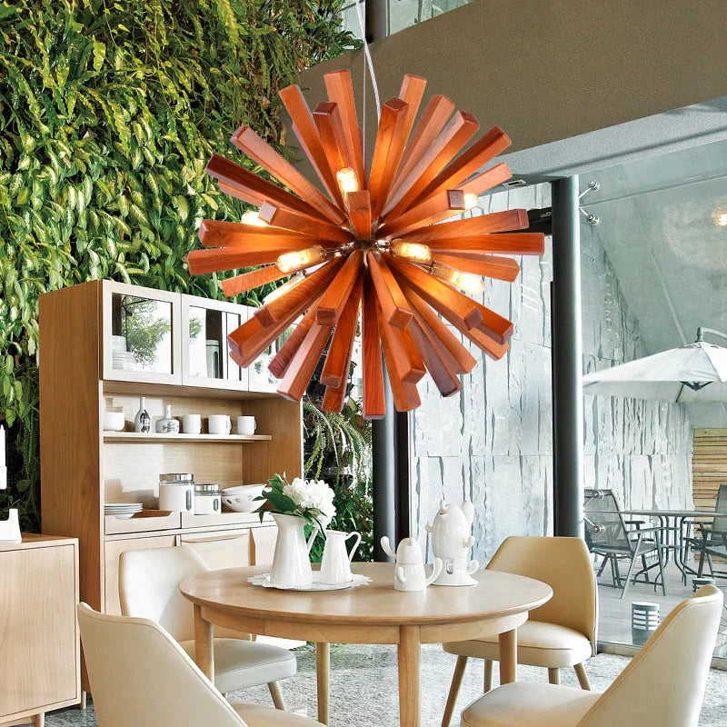 Luces colgantes de madera de diente de león, lámparas colgantes de madera maciza, accesorios para comedor, restaurante, lámpara colgante de decoración interior