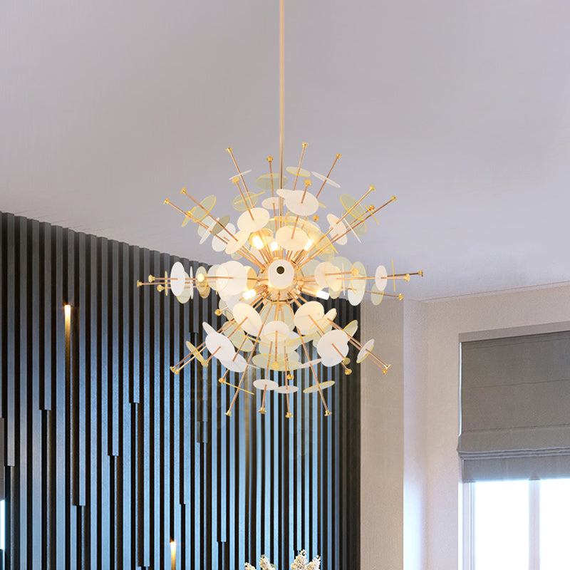 Sleek Black/Gold Metal Multi-Head Chandelier with Small Panel - Ideal for Coffee Shops