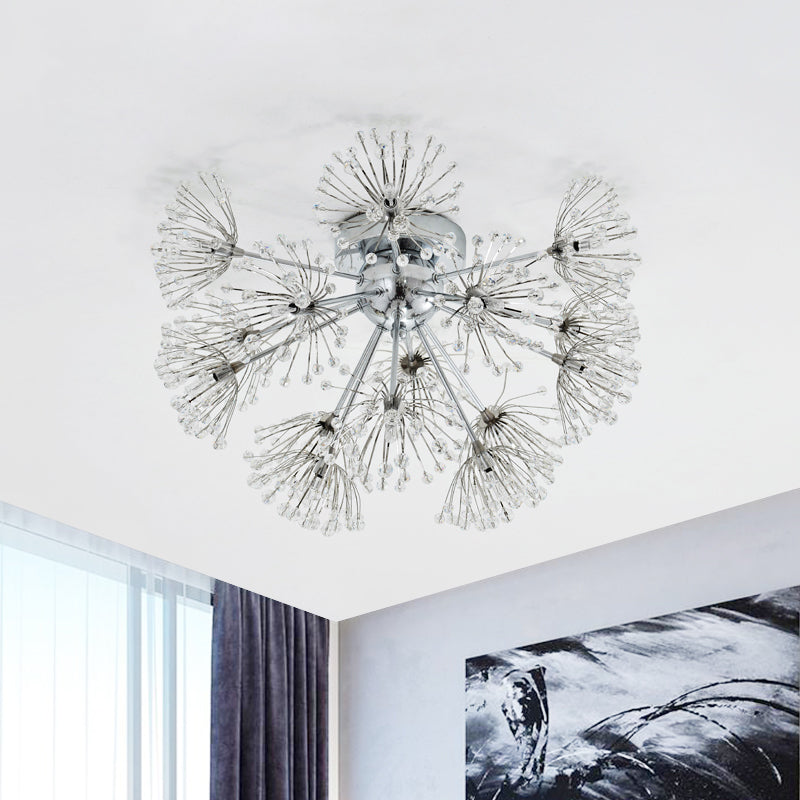 Feuerwerk-Kristallperlen-Deckenleuchte – elegante 9/15-Glühbirnen-Unterputzleuchte aus Chrom für das Esszimmer