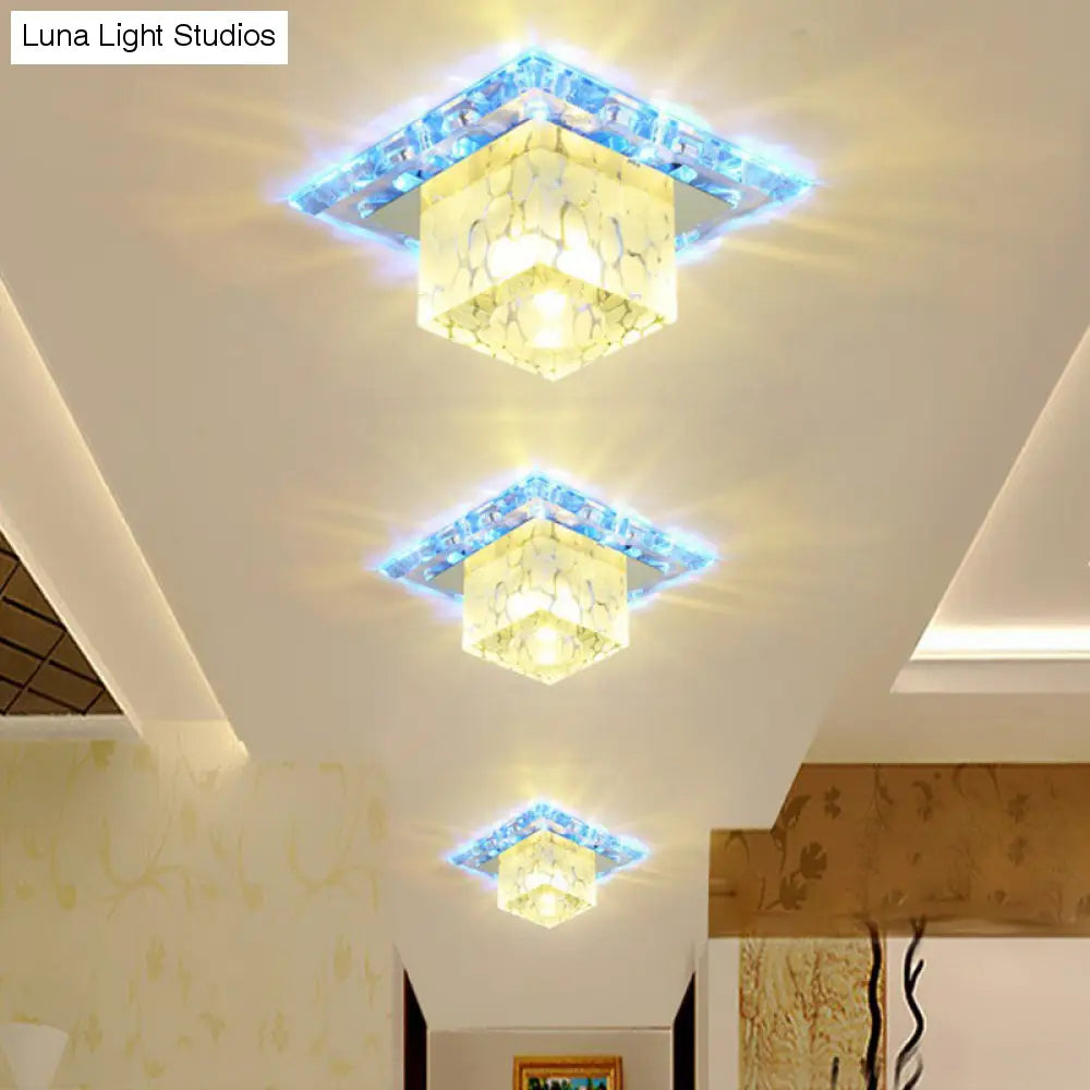 Lampada da soffitto minimalista a LED per corridoio con paralume in cristallo cubico - Luce trasparente per montaggio a incasso