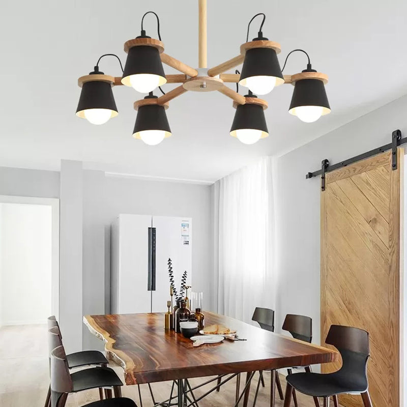 Macaron Metal Chandelier with 6 Bucket Shades – Pendant Lighting for Kindergarten