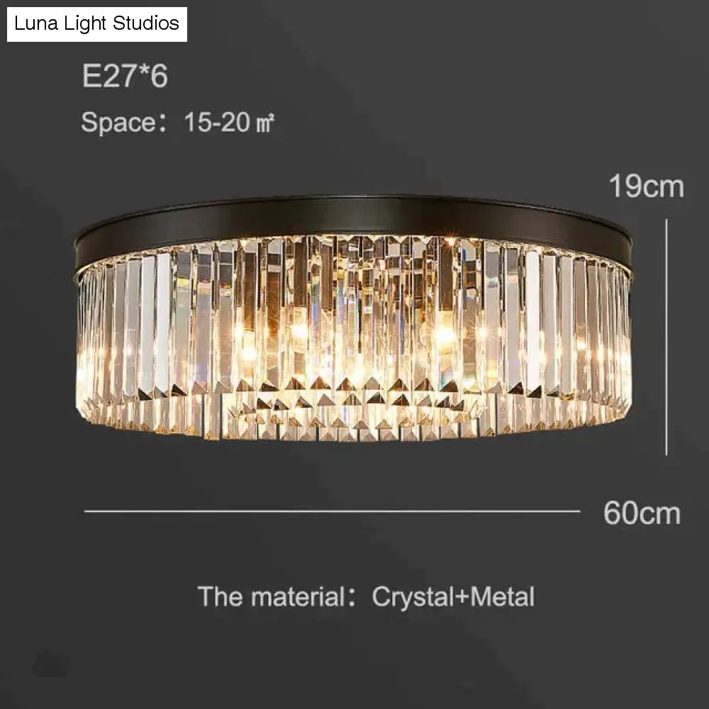 Nowoczesna kryształowa lampa sufitowa Living Crystal lampa sufitowa sypialnia klasyczne okrągłe lampy sufitowe czarna podstawa oprawy Led jadalnia