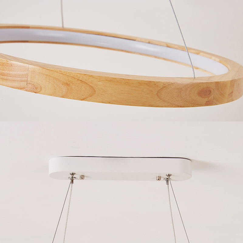Lámpara colgante de madera con doble anillo para comedor, lámpara sencilla y moderna en color Beige