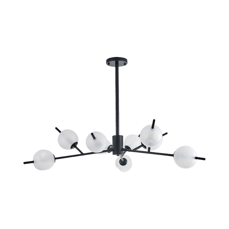 Frosted Glass Ball Chandelier - 9-Light Pendant Lamp in Black/Gold