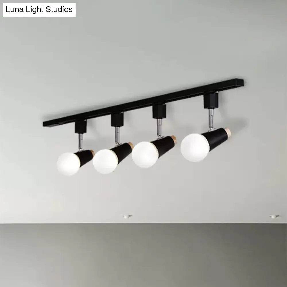 Industriële metalen lineaire plafondlamp - 3/4-kops verstelbare semi-inbouwrailarmatuur met komvormige kap in zwart/wit