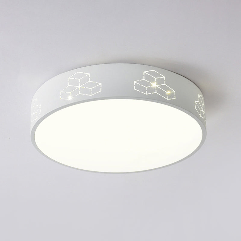 Lámpara de techo LED empotrada con pantalla de hierro recortada para habitación de niños, diseño de luna, estrella, cubo, elefante en rosa, blanco y azul