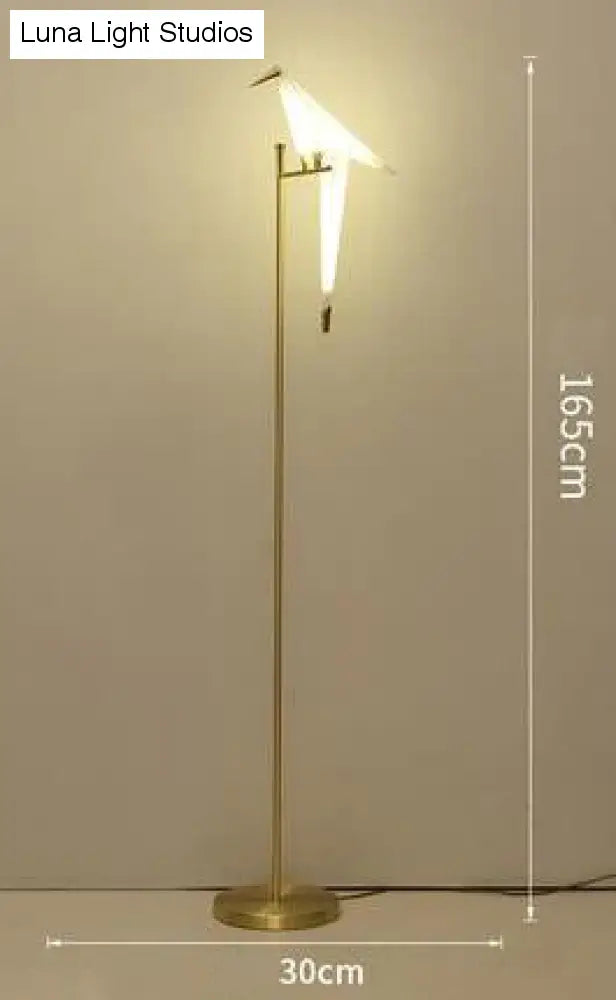 Lámpara de pie de pájaro nórdico, creativas lámparas de pie acrílicas de mil grullas de papel para sala de estar, dormitorio, decoración del hogar, lámpara de pie dorada