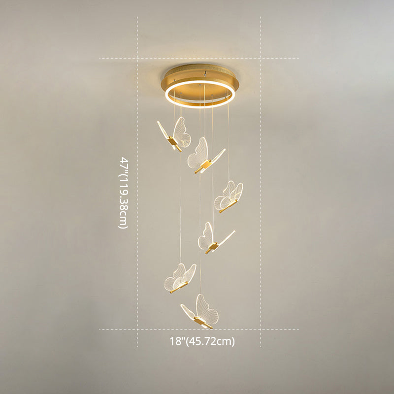 Schmetterlings-Wendeltreppen-Deckenbeleuchtung, Acryl, moderne LED-Mehrlicht-Pendelleuchte in Gold