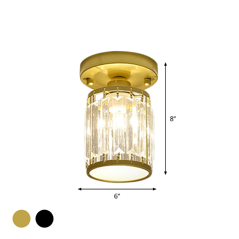Plafonnier élégant en cristal semi-encastré pour foyer – Forme ronde/carrée, petite taille, 1 ampoule, accent noir/or