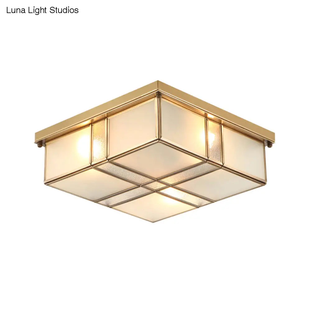 Lampada da incasso quadrata vintage in ottone con paralumi in vetro smerigliato: perfetta per camere da letto e corridoi
