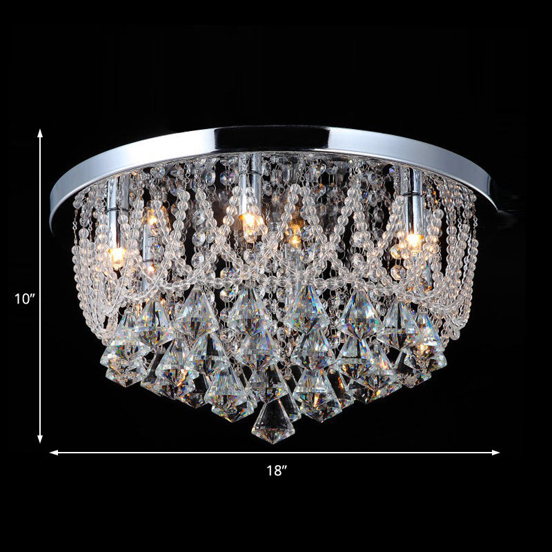Modern Crystal Strand Ceiling Lamp - Dome Flush 3 Lights, 14