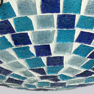 Tiffany Mosaic Glass Ceiling Light - Round Blue Flush Mount (12