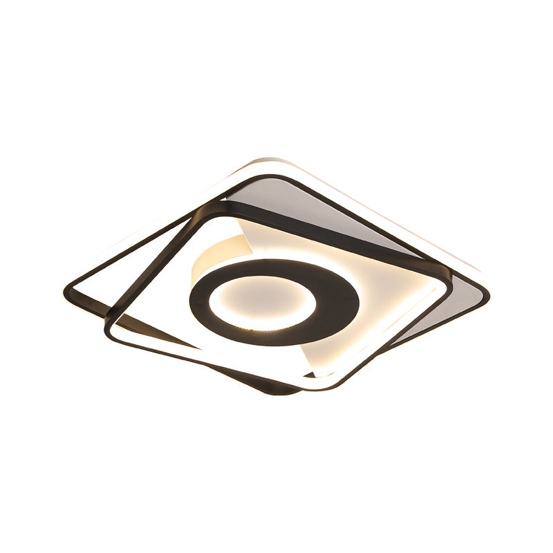Modern Black and White Square Flush Ceiling Light Acrylic LED Fixture - 16