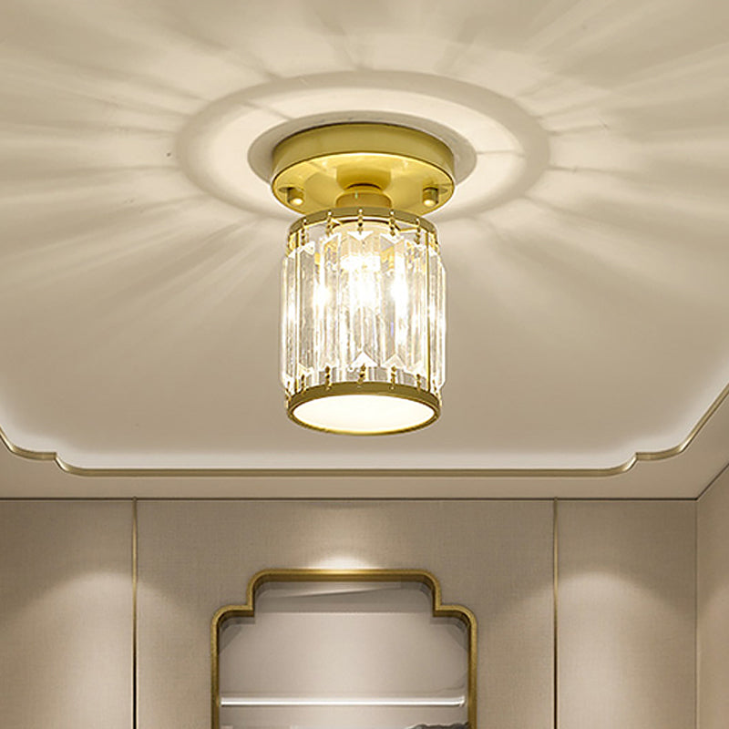 Plafonnier élégant en cristal semi-encastré pour foyer – Forme ronde/carrée, petite taille, 1 ampoule, accent noir/or