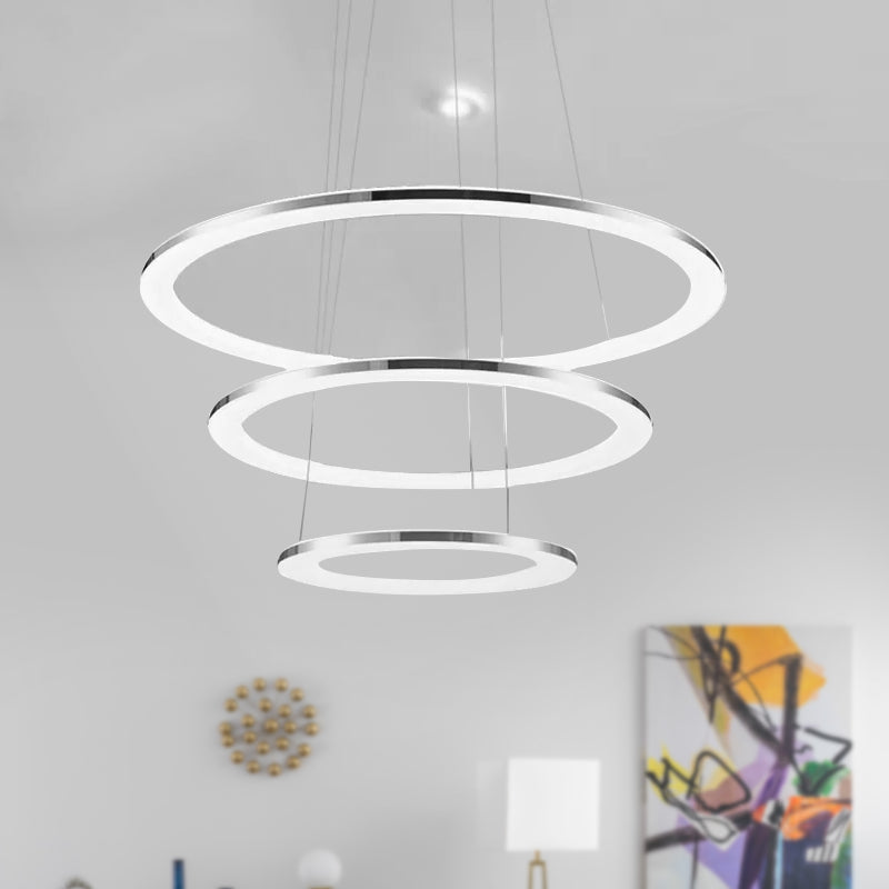 Contemporary LED Acrylic Round Ceiling Pendant Chandelier - 1/2/3-Head Silver - Warm/White Light