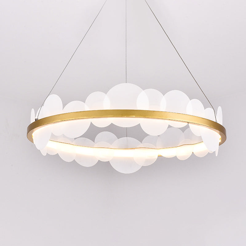 Gold Mid Century Metal Chandelier with LED Pendant Lights and Acrylic Bubble Flakes