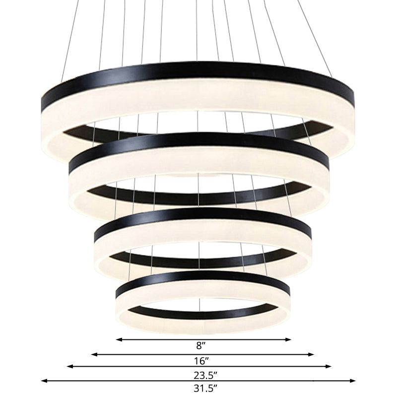Modern Round LED Chandelier Pendant - Acrylic 1/2/3-Light Ceiling Light Fixture in Black/White/Gold - Warm/White Light