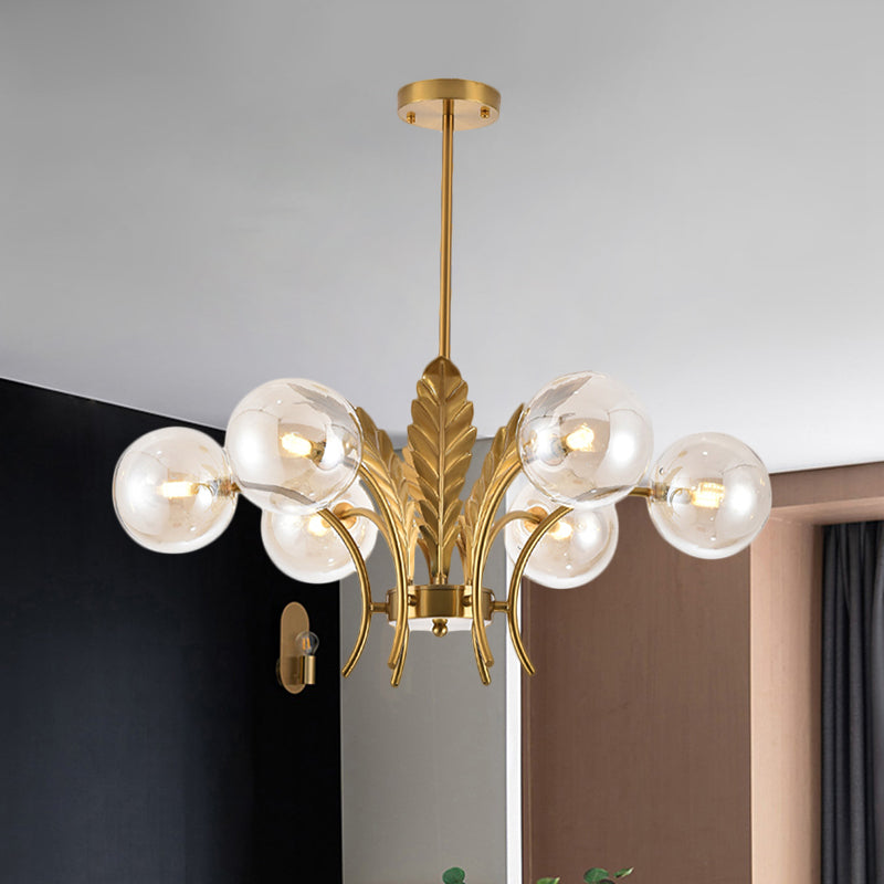 Lampadario a sfera a soffitto Simplicity in vetro bianco/rosa/cognac a 6 luci per soggiorno, lampadario a sospensione a LED con decorazioni a foglie