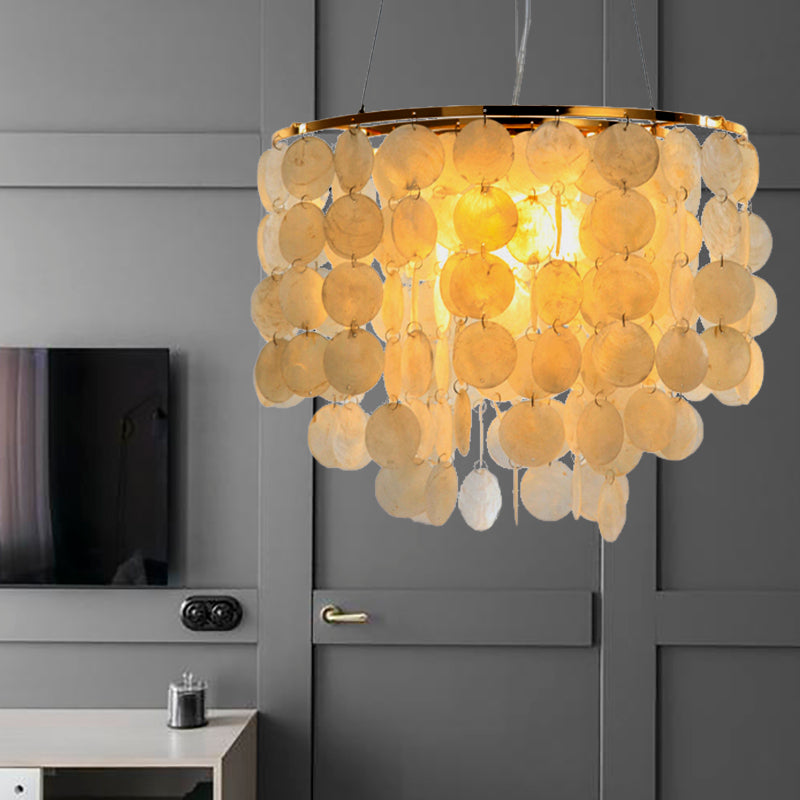 Modern Shell Tiered Chandelier Pendant Light - 4 Lights - White - Dia Sizes: 15