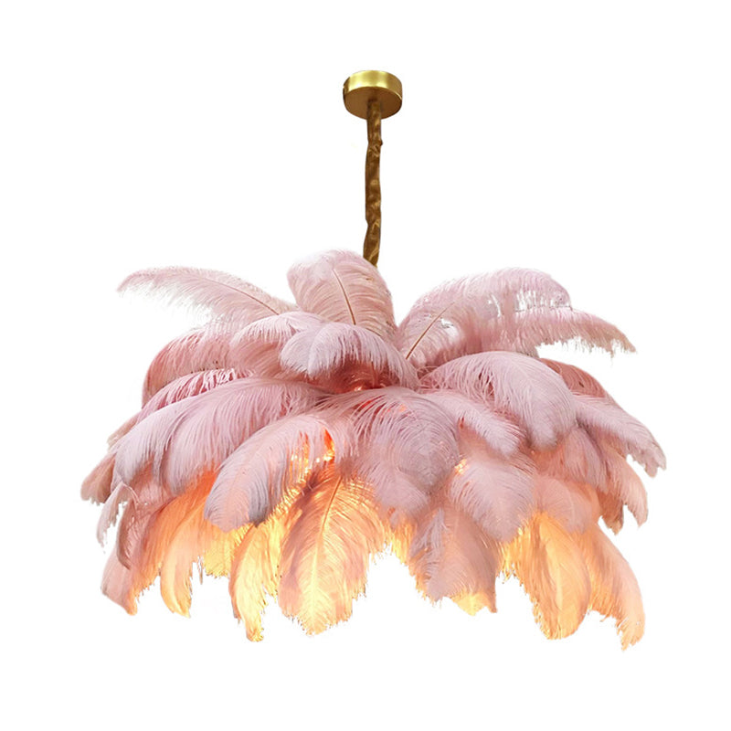 Lampadario da soffitto moderno nordico a 5 luci con piume di struzzo per camera da letto