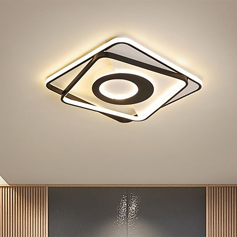 Modern Black and White Square Flush Ceiling Light Acrylic LED Fixture - 16