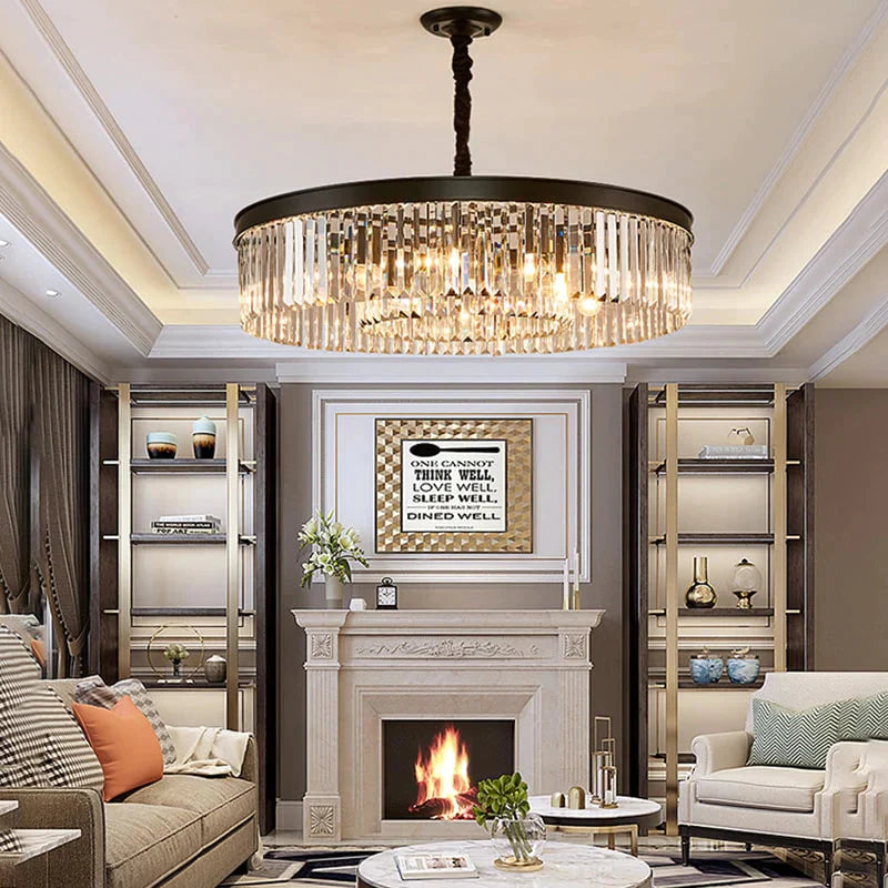 Nowoczesna kryształowa lampa sufitowa Living Crystal lampa sufitowa sypialnia klasyczne okrągłe lampy sufitowe czarna podstawa oprawy Led jadalnia