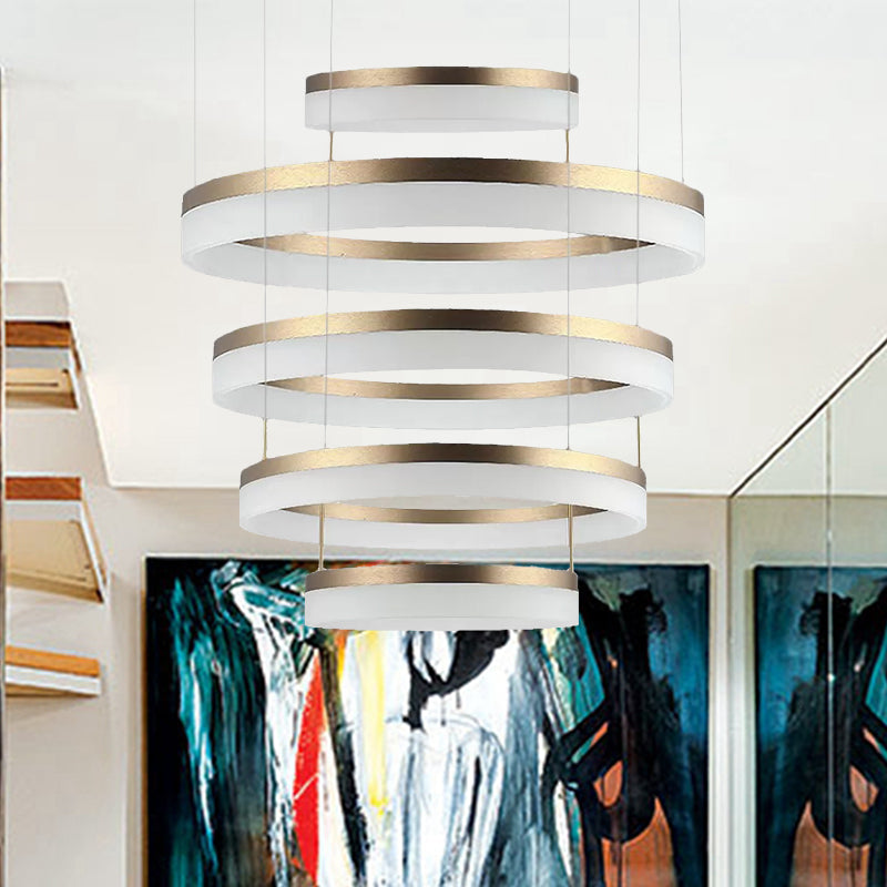 Modern Round LED Chandelier Pendant - Acrylic 1/2/3-Light Ceiling Light Fixture in Black/White/Gold - Warm/White Light