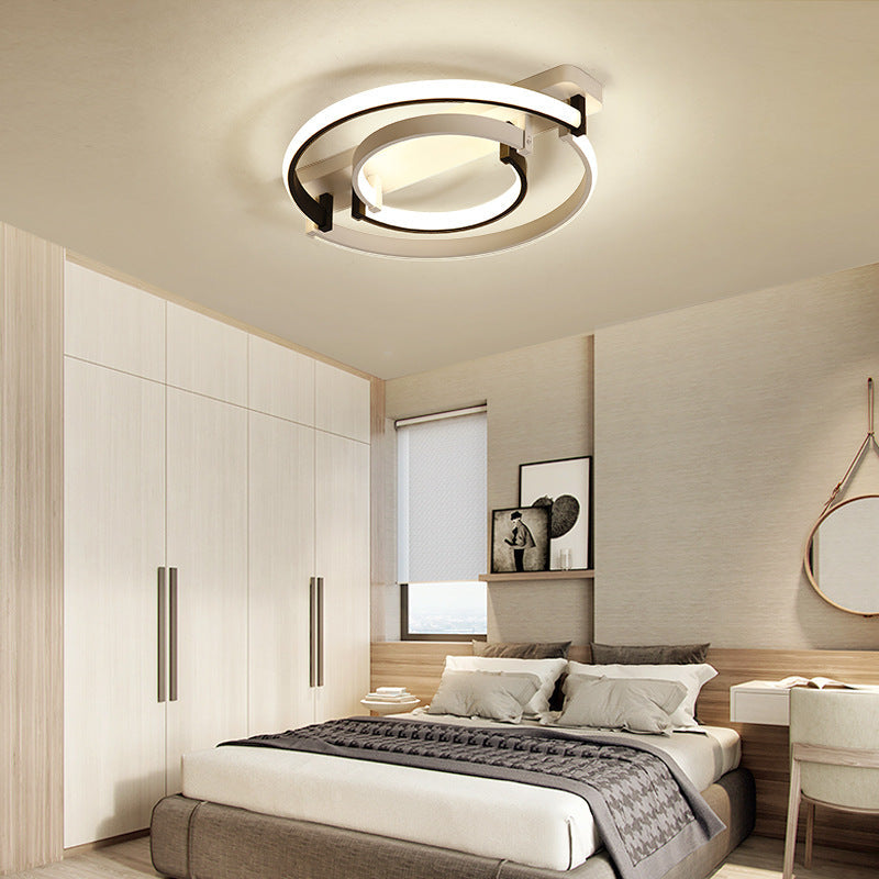 Sleek Acrylic LED Bedroom Ceiling Lamp in Warm/White Light - Black/White Flush Mount, Various Sizes