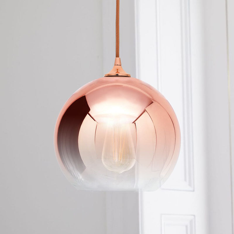 Lámpara colgante de globo de cristal degradado, colgante de techo posmoderno de 1 luz en oro rosa sobre mesa
