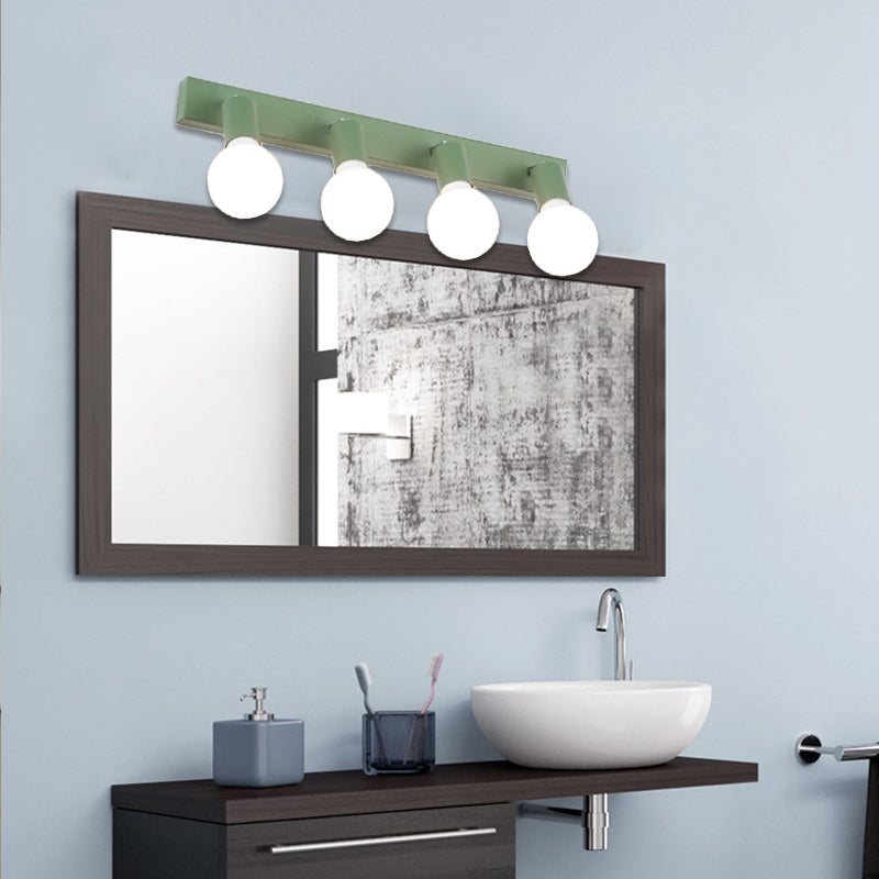 Lámpara de espejo de tocador lineal verde moderna, estilo macarrón, 4 cabezales, iluminación de pared de metal para baños