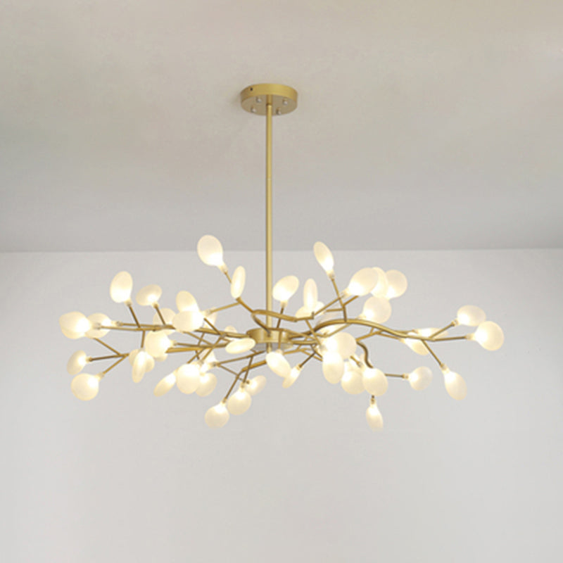 Metallischer Zweig-Kronleuchter, schlichte LED-Pendelleuchte für Wohnzimmer
