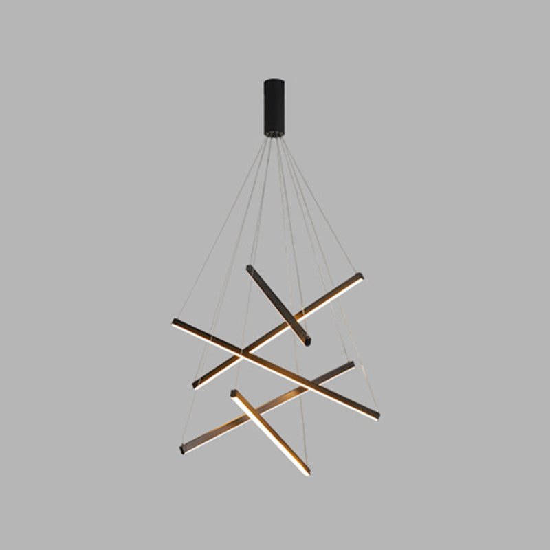 Żyrandol LED Black Sticks Nowość Minimalistyczna metalowa lampa wisząca do holu