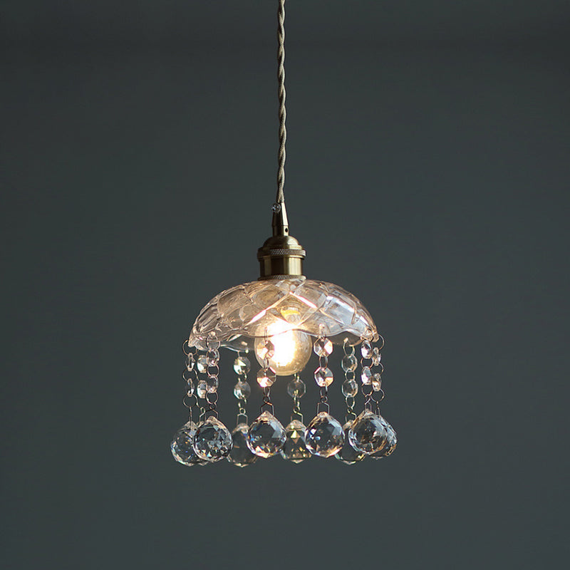 Lampa wisząca z przezroczystego szkła w kształcie kwiatu w stylu vintage z kryształkami w kształcie łezki