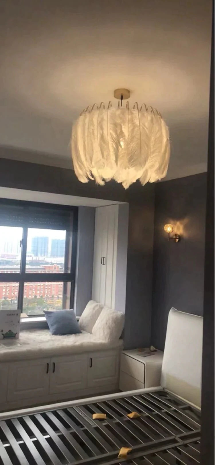 Nowoczesna nordycka wróżka z piórami żyrandol lampa wisząca Loft światła żywe zawieszenie oprawy oświetleniowe