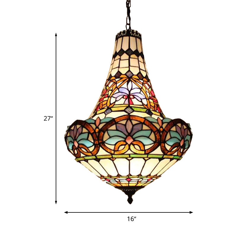Wide Antique Bronze Flower Chandelier - Tiffany Stained Glass, 3/5 Lights - 12