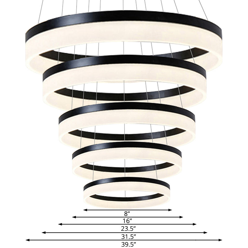 Modern Round LED Chandelier Pendant - Acrylic 1/2/3-Light Ceiling Light Fixture in Black/White/Gold - Warm/White Light