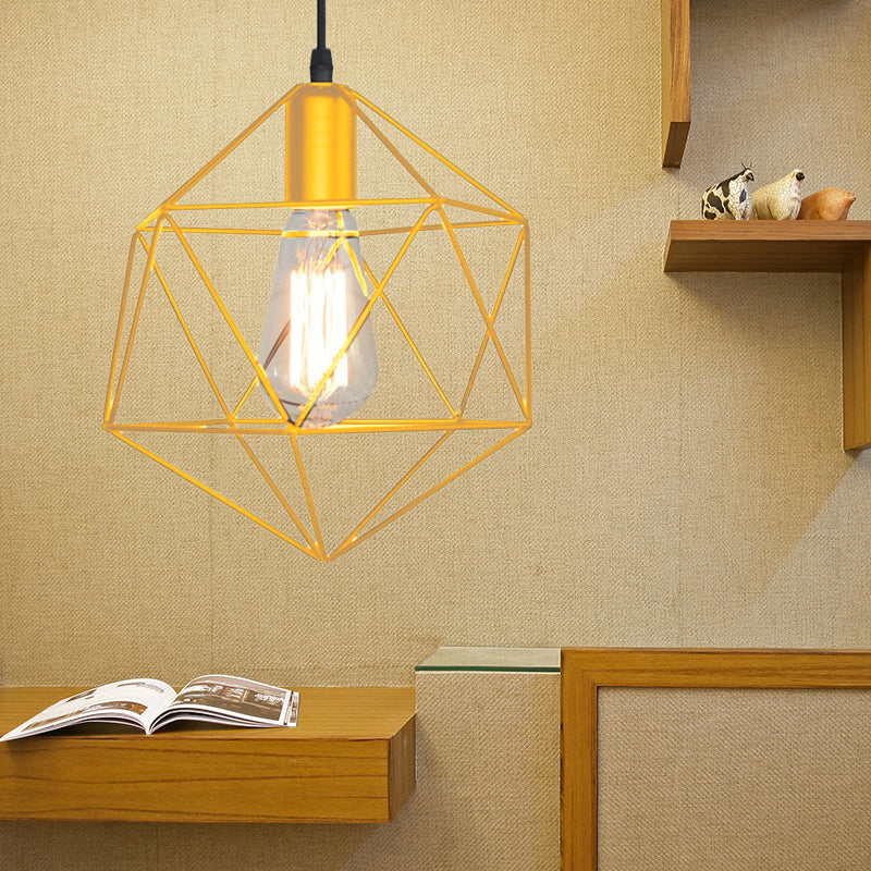 Lampe suspendue à cage géométrique à 1 lumière, lampe suspendue industrielle en métal noir/or pour îlot de cuisine