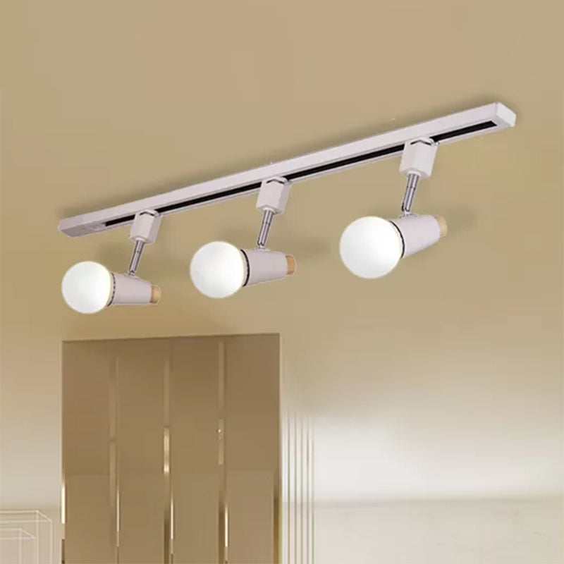 Industriële metalen lineaire plafondlamp - 3/4-kops verstelbare semi-inbouwrailarmatuur met komvormige kap in zwart/wit