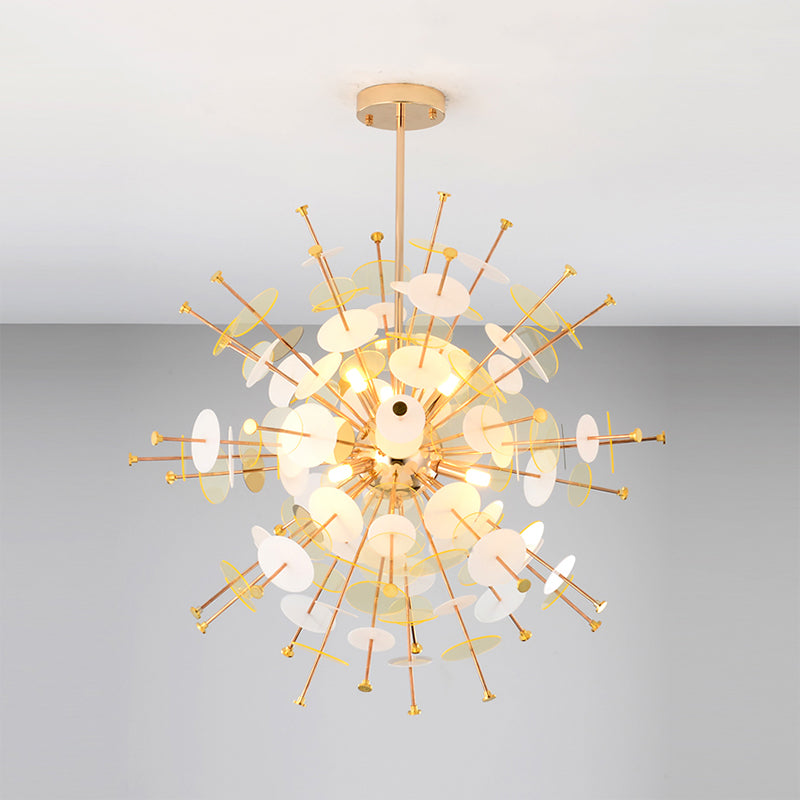 Sleek Black/Gold Metal Multi-Head Chandelier with Small Panel - Ideal for Coffee Shops