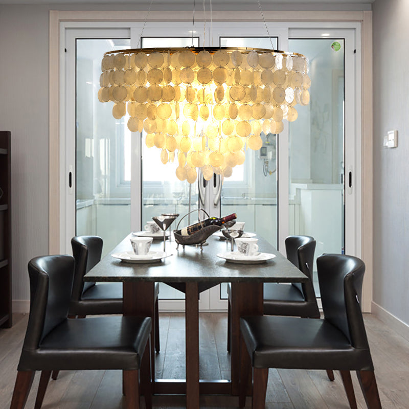 Modern Shell Tiered Chandelier Pendant Light - 4 Lights - White - Dia Sizes: 15