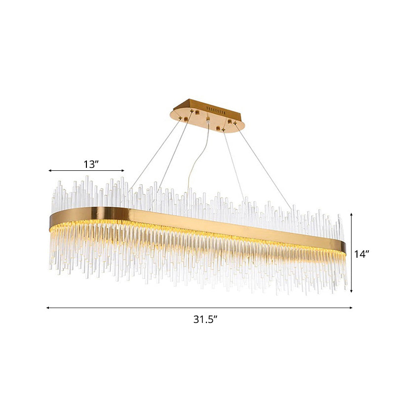 Crystal Gold Linear LED Chandelier - Contemporary Pendant Light for Dining Room (31.5