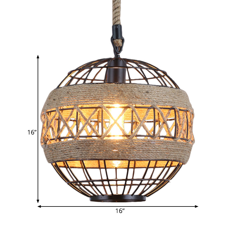 Lampa wisząca sferyczna w rustykalnym stylu industrialnym w kolorze czarnym