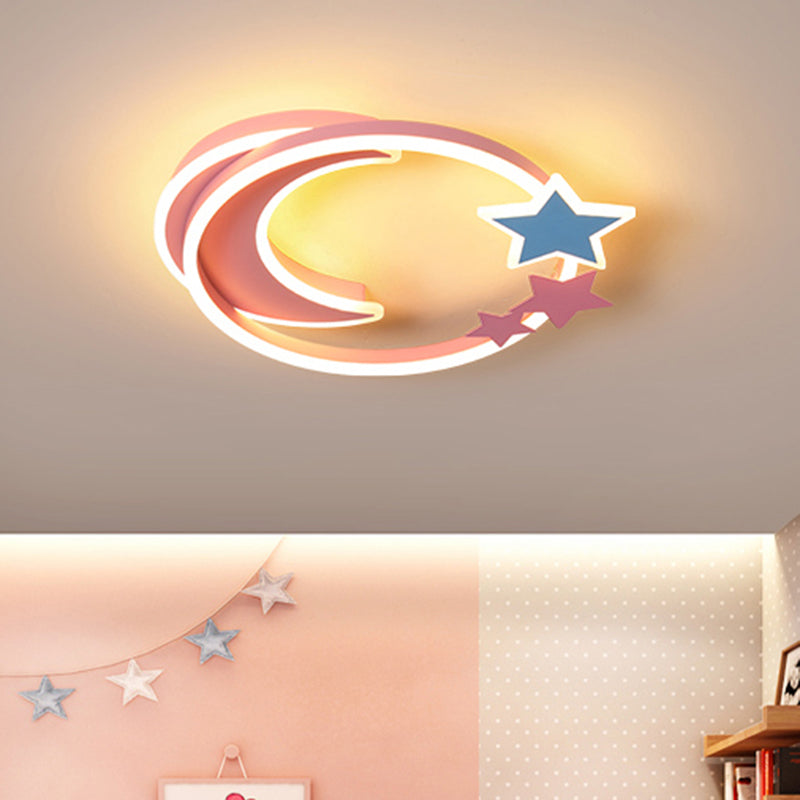 Cartoon-Halbmond- und Stern-Unterputz-LED-Deckenleuchte für Kinderzimmer