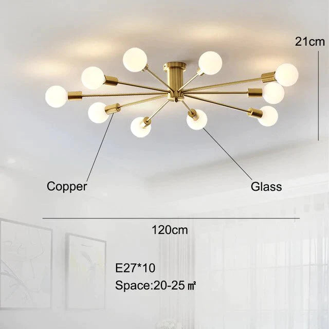 Plafonnier en cuivre moderne salle à manger en laiton plafonnier salon luminaires LED Lustres de cuisine lumières éclairage de plafond nordique chambre à coucher