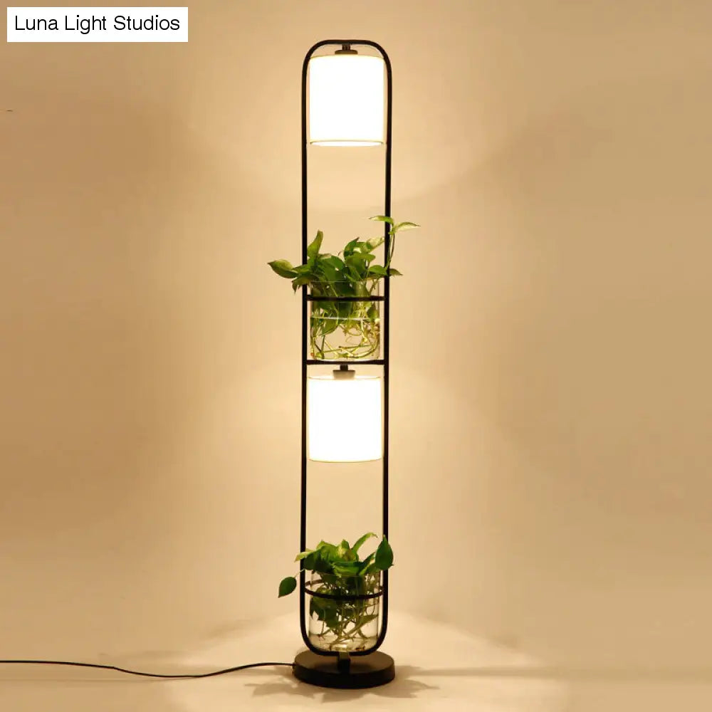 Creative Wrought Iron Plant Floor Lamp Living Room Bedroom Office Personality Cloth Glass Flowers Floor Lamp