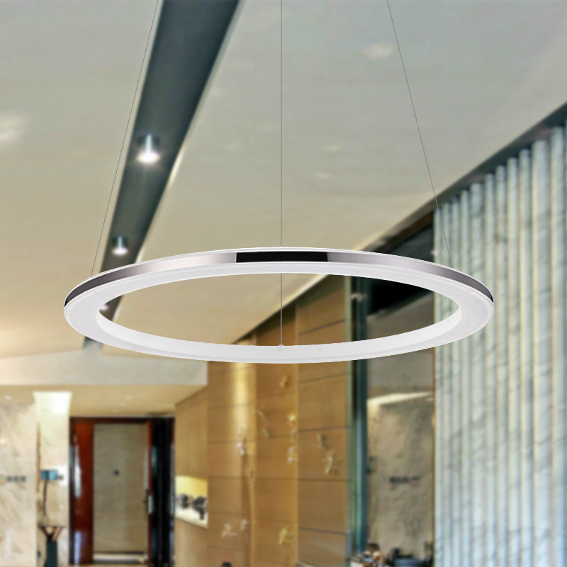 Contemporary LED Acrylic Round Ceiling Pendant Chandelier - 1/2/3-Head Silver - Warm/White Light