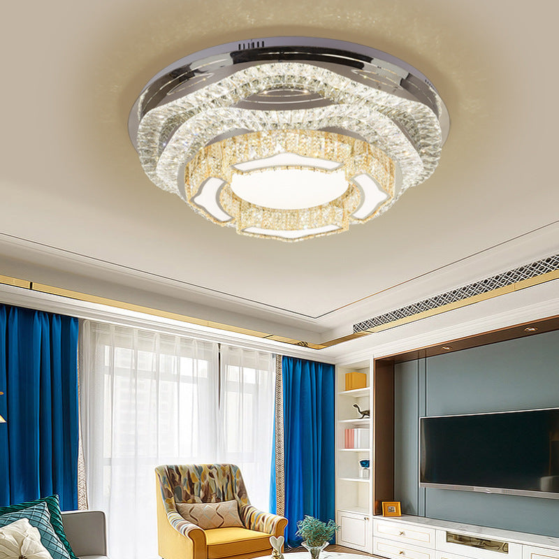 Modern LED Crystal Dome Flush Mount Ceiling Light in Chrome with Star/Gyro Pattern for Living Room - Stylish & Energy-efficient