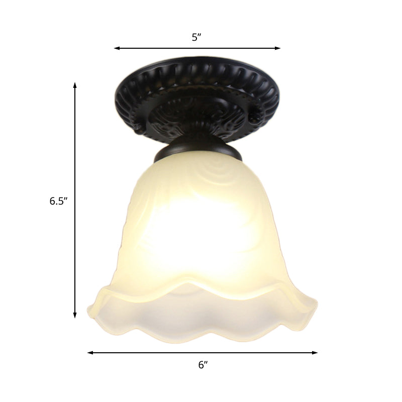 Lámpara de techo rústica de semimontaje de vidrio esmerilado festoneado - 1 bombilla - Negro